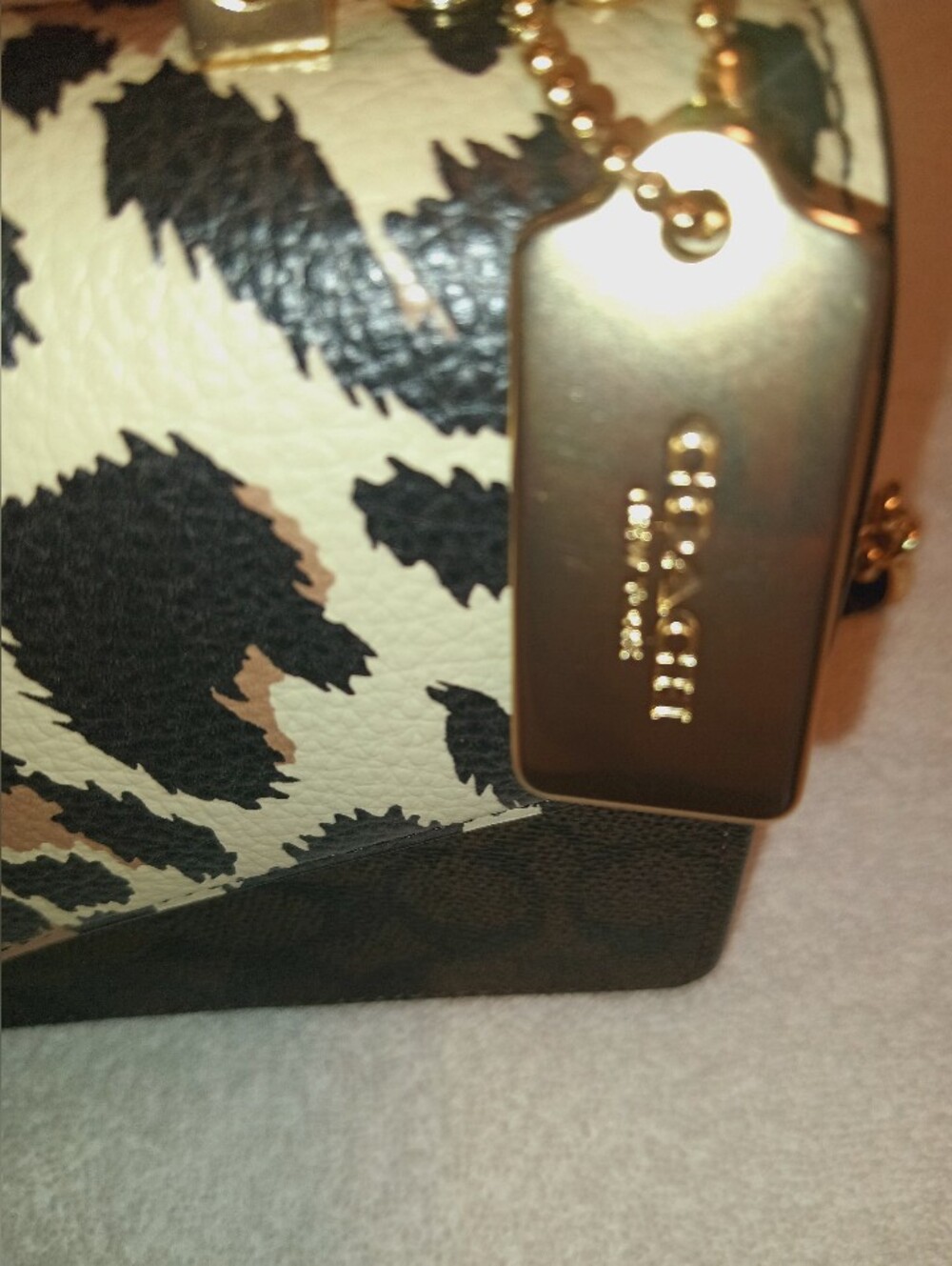 COACH Klare Envelope Leopard Print Leather Chain Shoulder Bag in Tan and Brown - Picture 7 of 10